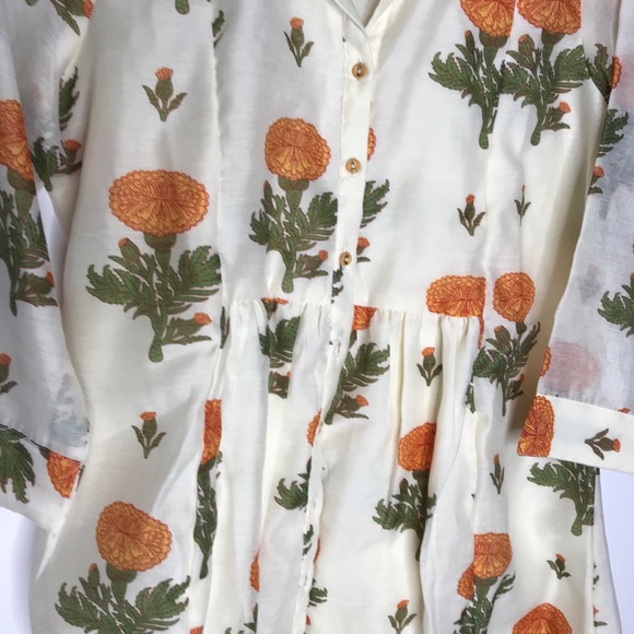 Rangriti floral blouse full button front pleated - Picture 5 of 15